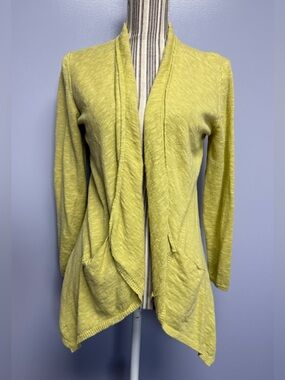 Eileen Fisher Open-Front Draped Cardigan Sweater Linen/cotton blend Pea Green M